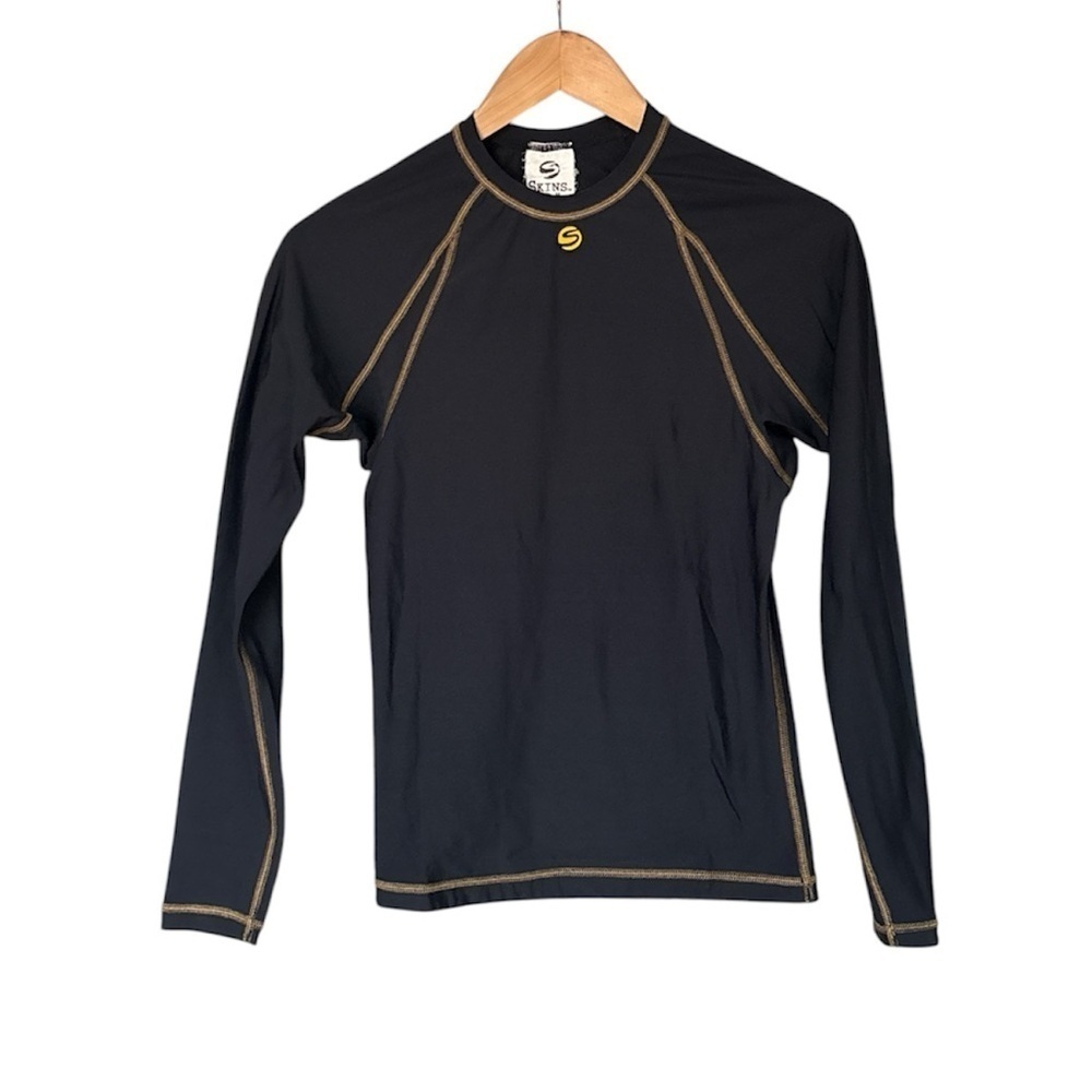 SKINS Compression Long Sleeve Athletic Top - Black / Yellow - Size Medium
